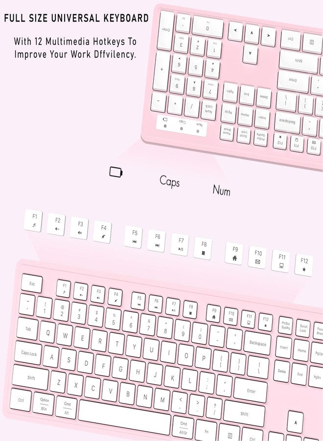 Links9+ Wireless Keyboard and Mouse, 2.4GHz Cordless Keyboard Mouse Combo, Optical Mouse, Plug and Play USB Receiver, Compatible with Windows, Mac, Laptop, and PC（White Pink） - Image 5