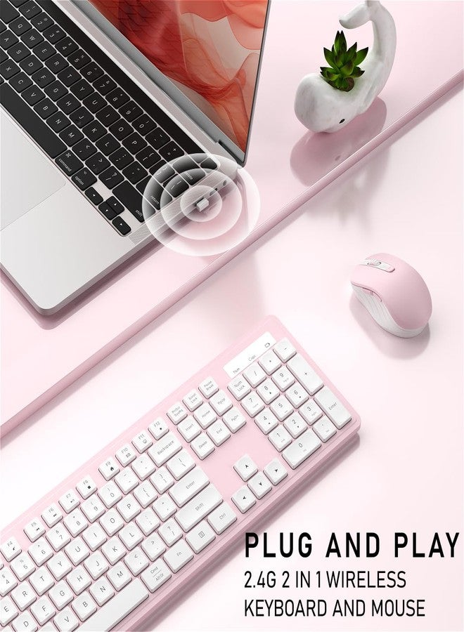 Links9+ Wireless Keyboard and Mouse, 2.4GHz Cordless Keyboard Mouse Combo, Optical Mouse, Plug and Play USB Receiver, Compatible with Windows, Mac, Laptop, and PC（White Pink） - Image 2