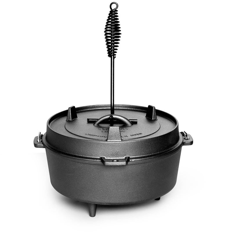 EDGING CASTING Pre-Seasoned Cast Iron Dutch Oven With Skillet Lid, Outdoor Camping Deep Pot for Camping Fireplace Cooking BBQ Baking Campfire, Leg Base, 4.5 Quart - Image 4