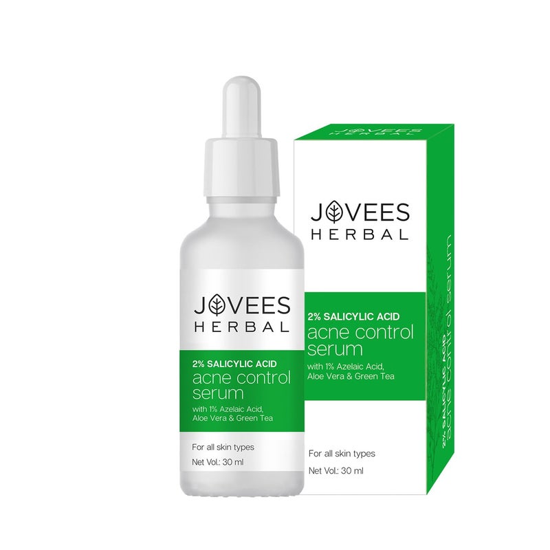 Jovees سيروم جوفيز العشبي 2 حمض الساليسيليك للتحكم في حب الشباب مع 1 حمض الأزيليك، جل الصبار، الشاي الأخضر لحب الشباب النشط، توازن الزيت، وشد المسام لجميع أنواع البشرة 30 مل - Image 1
