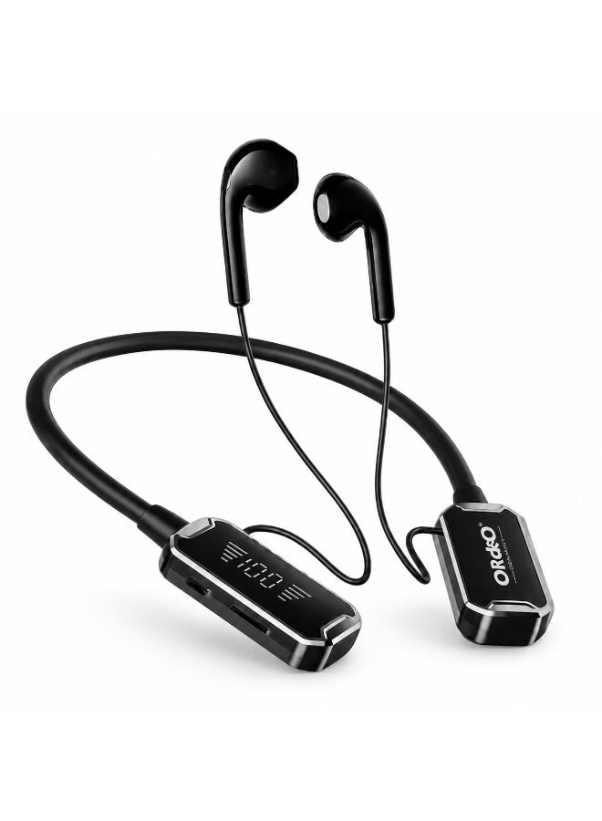 ORdEO OR-BL18 Wireless Neckband Earphones with LED Display, TF Card Slot, HD Call, Type-C Charging, Black - Image 5