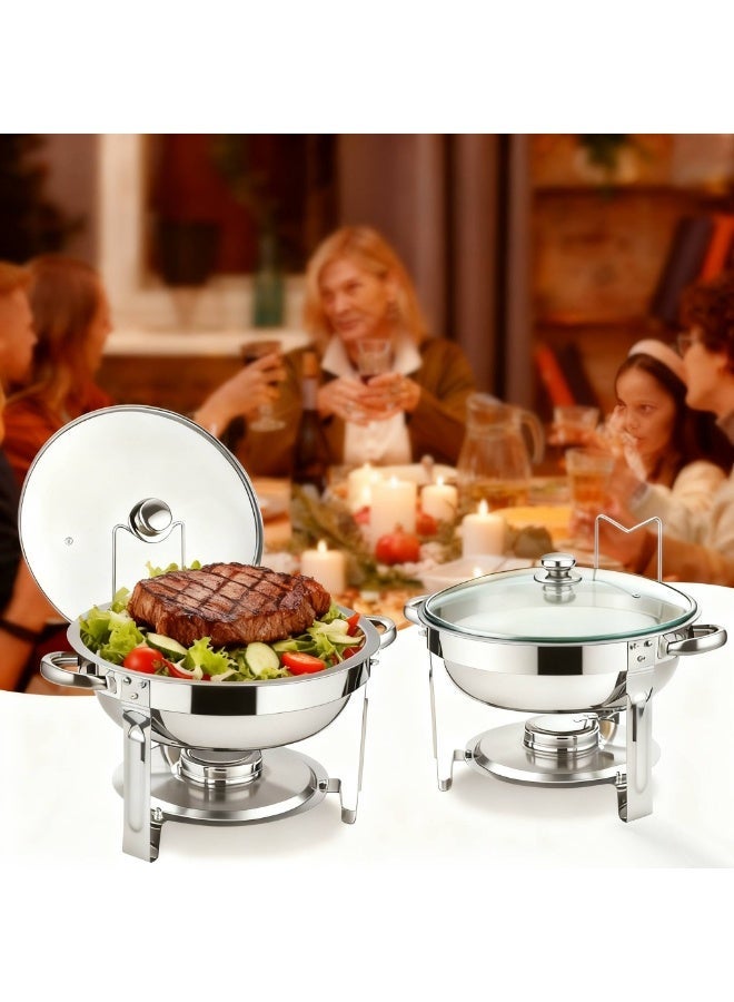 AceLuste 5-Piece Buffet Serveware, Stainless Steel Chafing Dish Buffet Set, Food Warmers Hot Pot Buffet Stove Set with Lid and Built-In Lid Holder,  Buffet Serveware with Stand and Burner Round Stainless Steel Food Warming Tray For Parties Dinners and Catering, 5L Sliver - Image 1