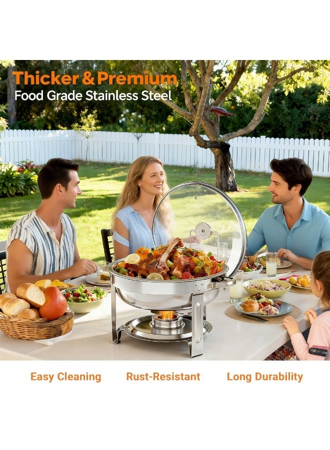 AceLuste 5-Piece Buffet Serveware, Stainless Steel Chafing Dish Buffet Set, Food Warmers Hot Pot Buffet Stove Set with Lid and Built-In Lid Holder,  Buffet Serveware with Stand and Burner Round Stainless Steel Food Warming Tray For Parties Dinners and Catering, 5L Sliver - Image 3