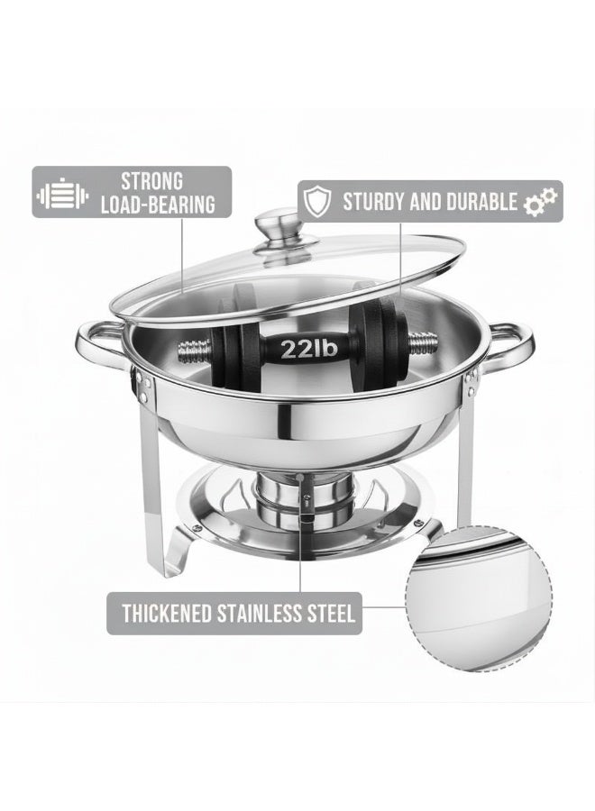 AceLuste 5-Piece Buffet Serveware, Stainless Steel Chafing Dish Buffet Set, Food Warmers Hot Pot Buffet Stove Set with Lid and Built-In Lid Holder,  Buffet Serveware with Stand and Burner Round Stainless Steel Food Warming Tray For Parties Dinners and Catering, 5L Sliver - Image 4