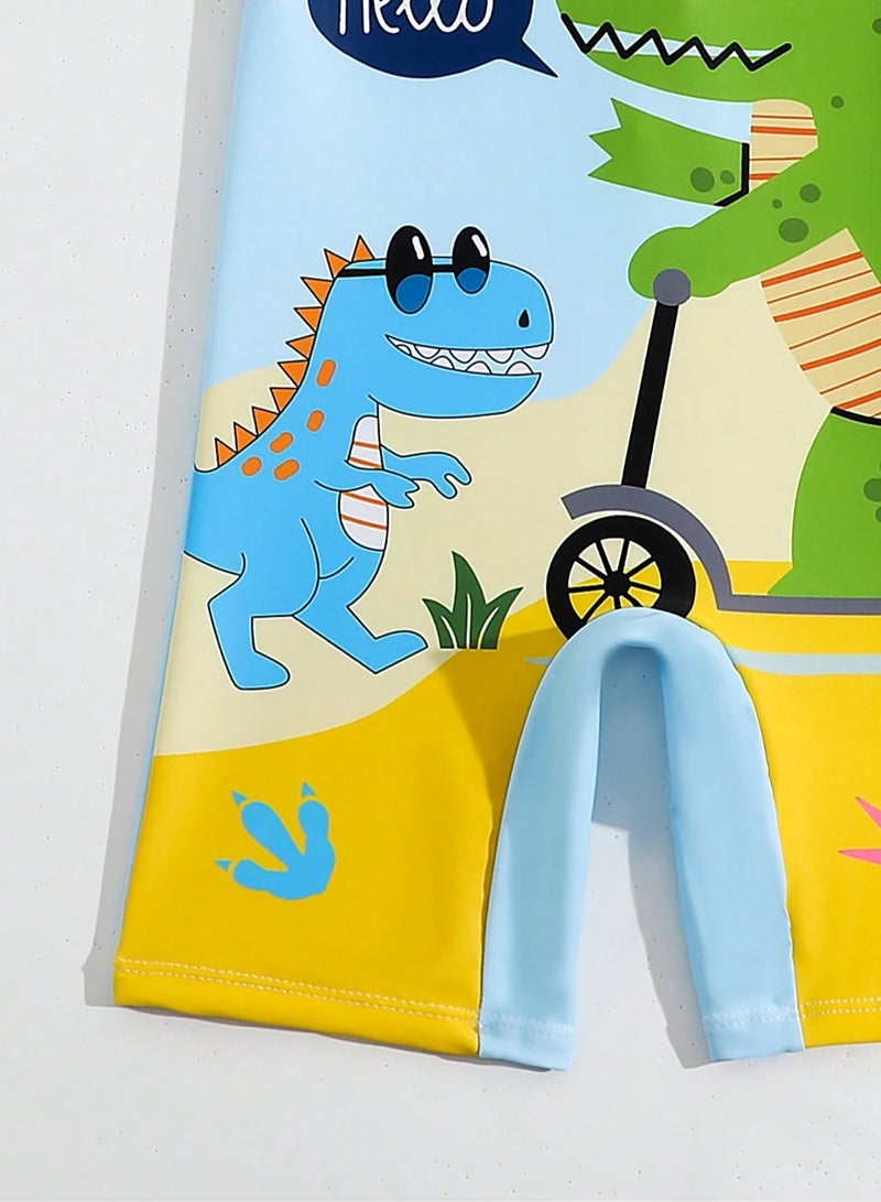 ملابس سباحه للاطفال قطعتين طقم و قبعه برسومات ديناصورات لطيفه مصنوع من خامات مرنة ومريحة للاطفال المقاس (110cm) مناسب للصيف ، المسابح و  الشاطئ - Image 4