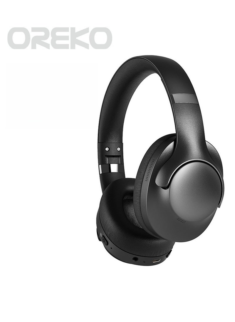 OREKO OREKO Active Noise Cancelling Foldable Headphones, Wireless Over-Ear Bluetooth, 50H Long Playtime, Hi-Res Audio, Big Bass Black  - Image 1