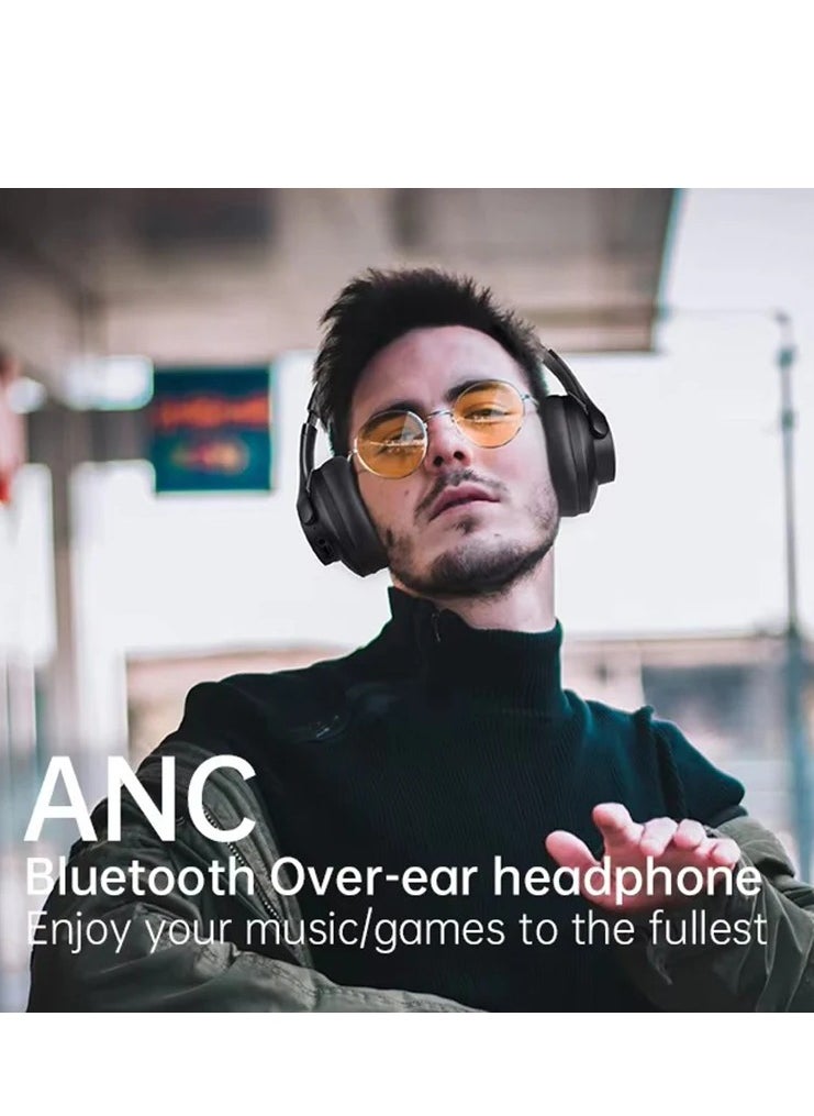 OREKO OREKO Active Noise Cancelling Foldable Headphones, Wireless Over-Ear Bluetooth, 50H Long Playtime, Hi-Res Audio, Big Bass Black  - Image 3