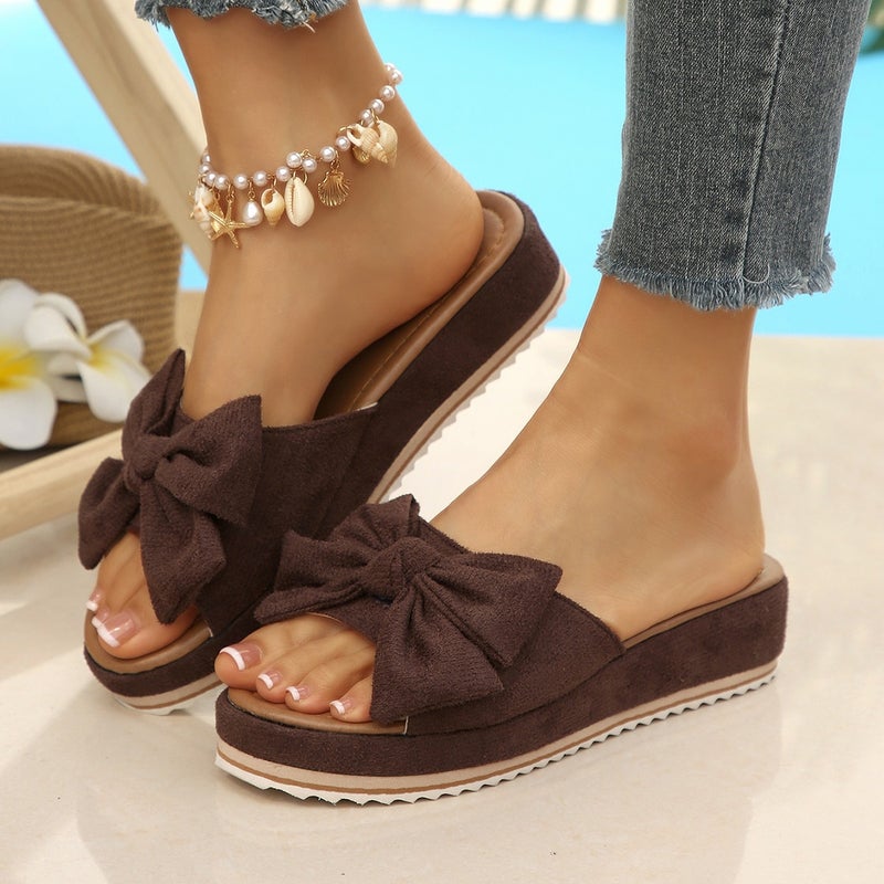 Thick-Soled Sandals For Women 2026 Retro Style Bowknot Slip-On Casual Sandals For Women - Image 3