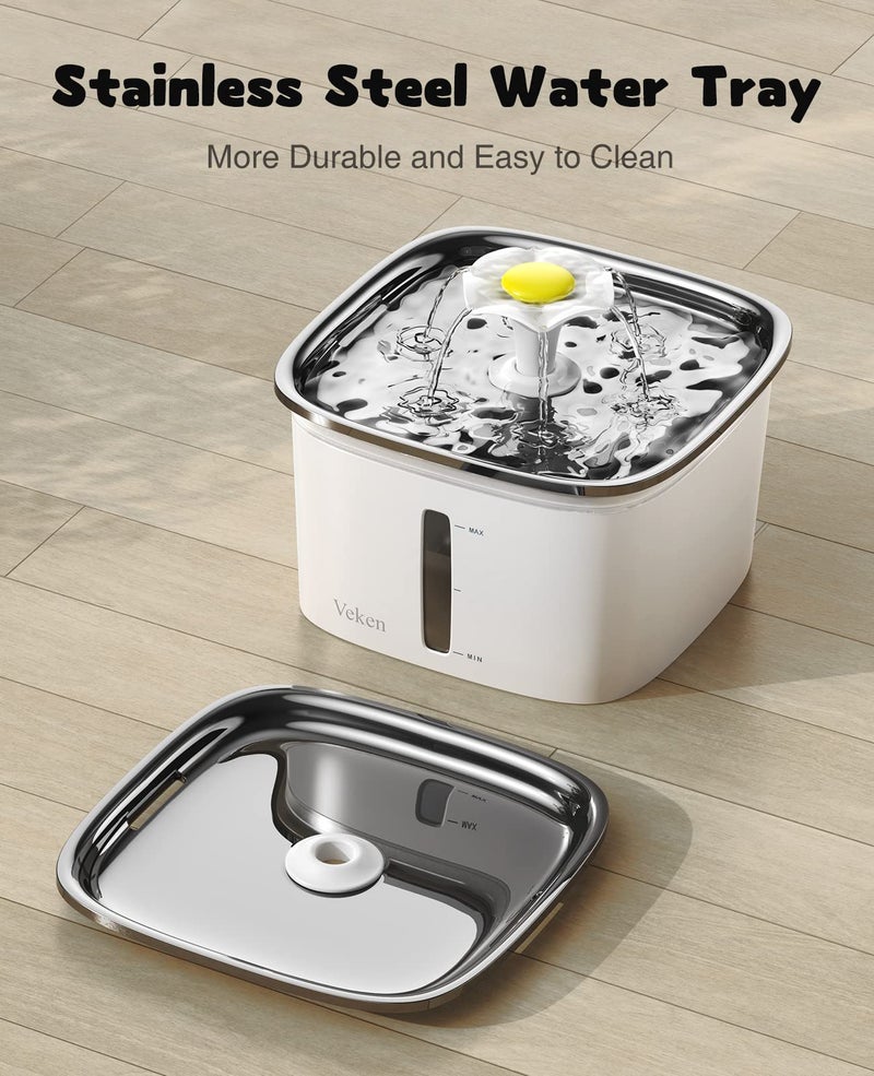 Veken Innovation Award Winner 95oz/2.8L Cat Water Fountain with Stainless Steel Lid, Automatic Pet Fountain Dog Water Dispenser with Replacement Filters for Cats, Dogs (Silver, Stainless Steel) - Image 3