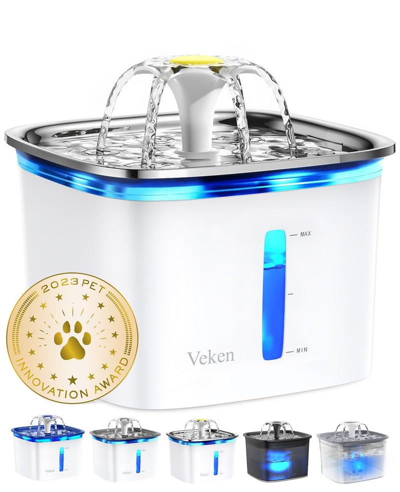 Veken Innovation Award Winner 95oz/2.8L Cat Water Fountain with Stainless Steel Lid, Automatic Pet Fountain Dog Water Dispenser with Replacement Filters for Cats, Dogs (Silver, Stainless Steel) - Image 1
