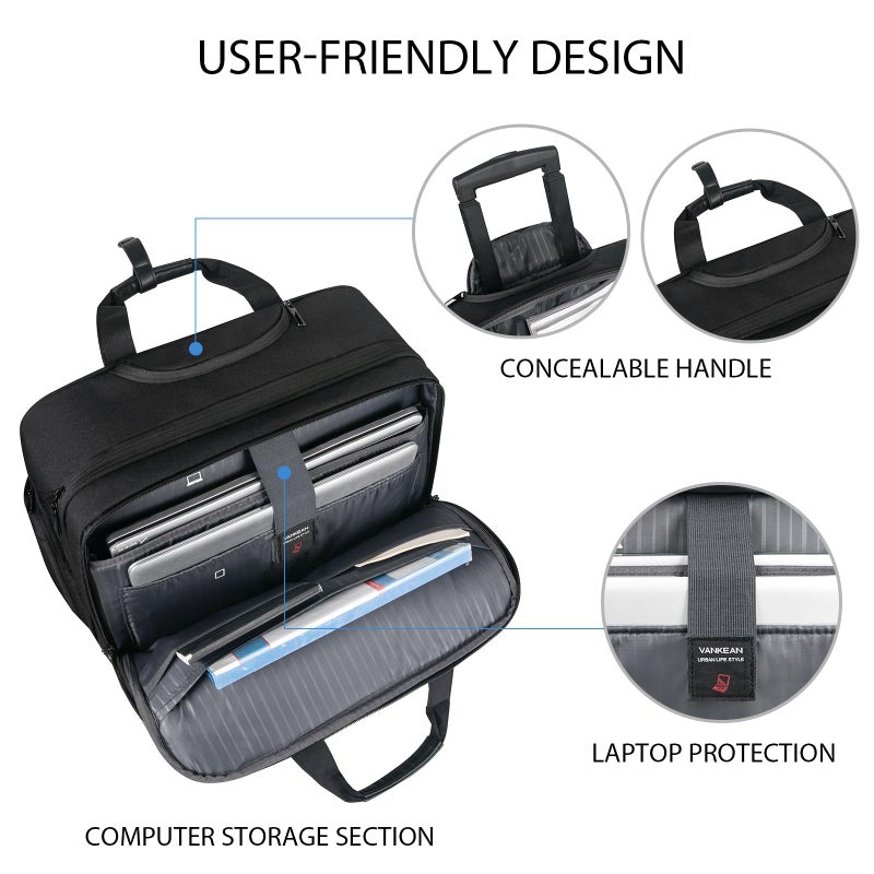 VANKEAN 17.3 Inch Rolling Laptop Bag, Waterproof Overnight Rolling Bags, Laptop Bags for Travel/Work/Business, Stylish Carry on Briefcase, Black - Image 3