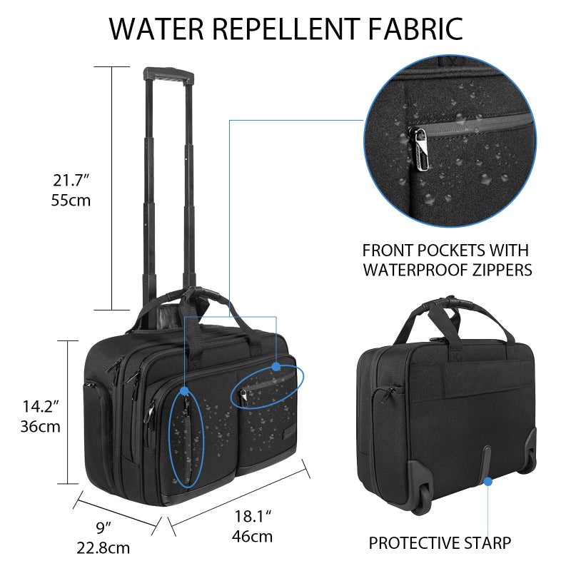VANKEAN 17.3 Inch Rolling Laptop Bag, Waterproof Overnight Rolling Bags, Laptop Bags for Travel/Work/Business, Stylish Carry on Briefcase, Black - Image 2