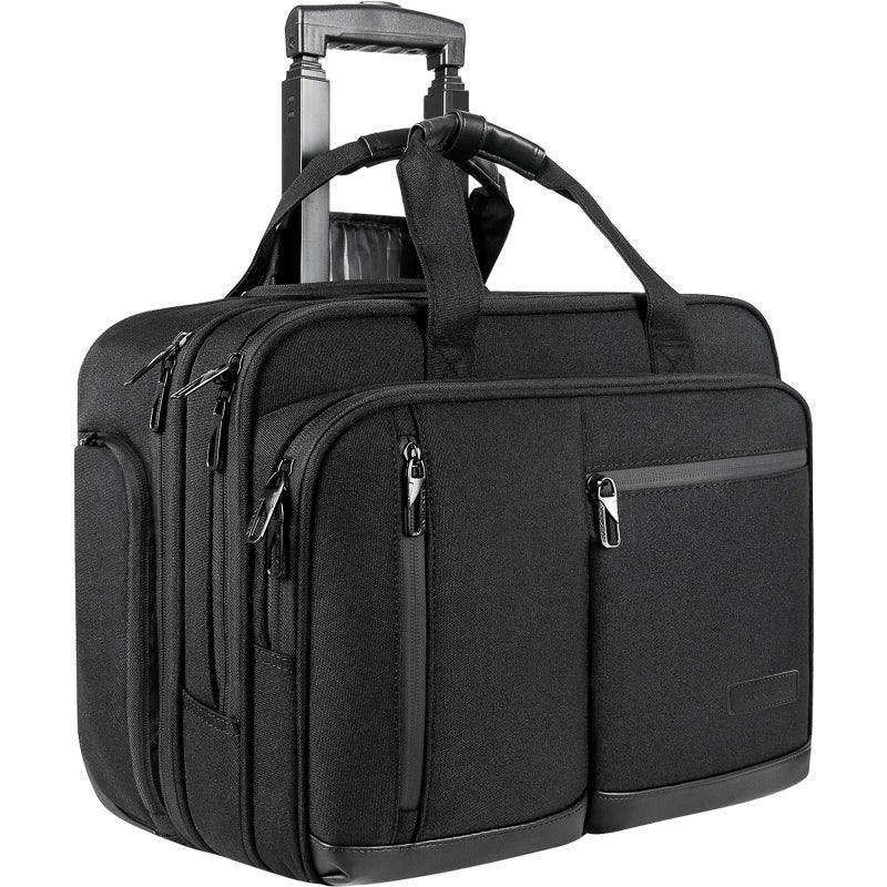 VANKEAN 17.3 Inch Rolling Laptop Bag, Waterproof Overnight Rolling Bags, Laptop Bags for Travel/Work/Business, Stylish Carry on Briefcase, Black - Image 1