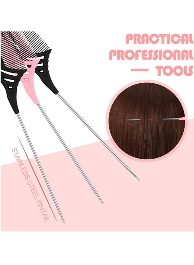 8 Pcs Weaving Winding Combs 9 Inch Foiling Combs Rat Tail Comb with Steel Pin Heat Resistant Teasing Parting Combs for Professional Hair Stylists Braids Highlighting Winding Hair - Image 3