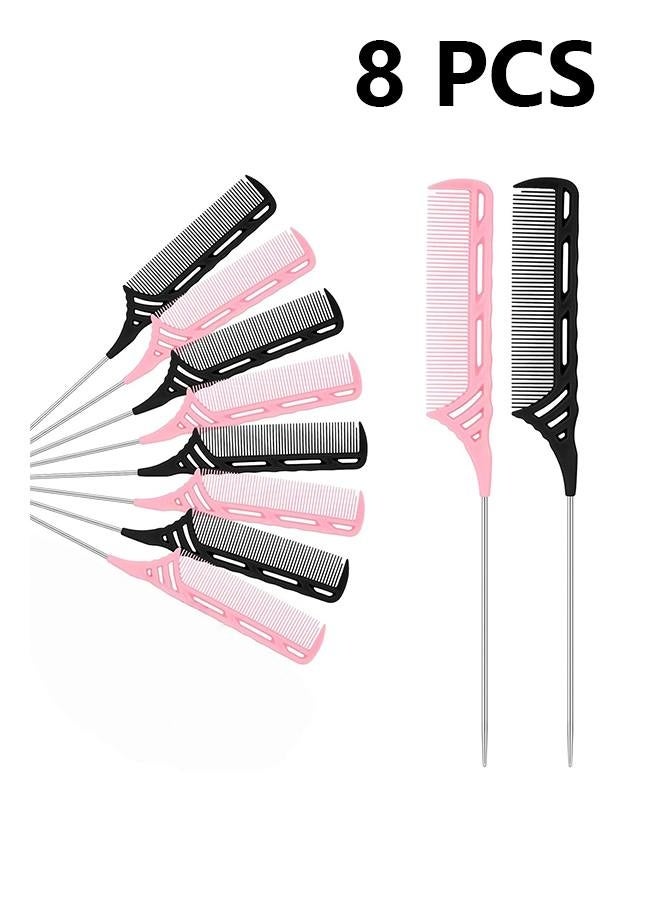 8 Pcs Weaving Winding Combs 9 Inch Foiling Combs Rat Tail Comb with Steel Pin Heat Resistant Teasing Parting Combs for Professional Hair Stylists Braids Highlighting Winding Hair - Image 1
