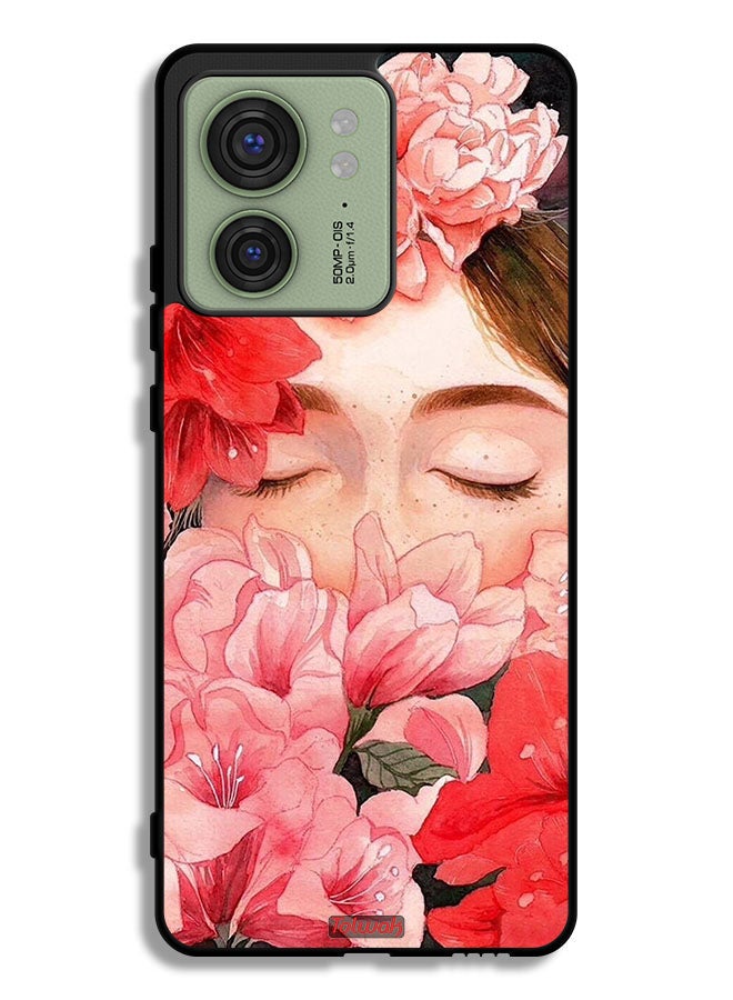 Tolwak Motorola Edge 40 Protective Case Cover Girl Face Hide In Flowers Art - Image 1