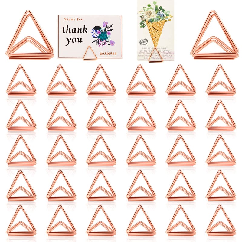 Eersida Eersida 60 Pieces Table Number Holder Place Samll Triangle Shape Name Numbers Table Photo Picture Holder Stand Clip for Wedding Baby Shower Party Suitable for Small CardRose Gold 