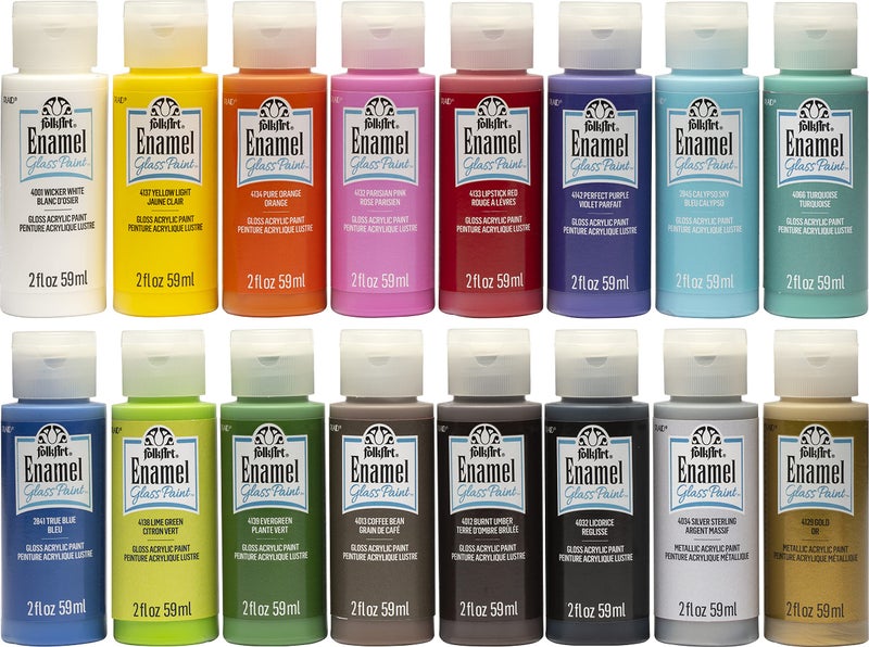 FolkArt Gloss Finish Acrylic Enamel Craft Set Designed for Beginners and Artists NonToxic Formula Perfect for Glass and Ceramic Painting 32 Ounce 16 Count Pack of 1