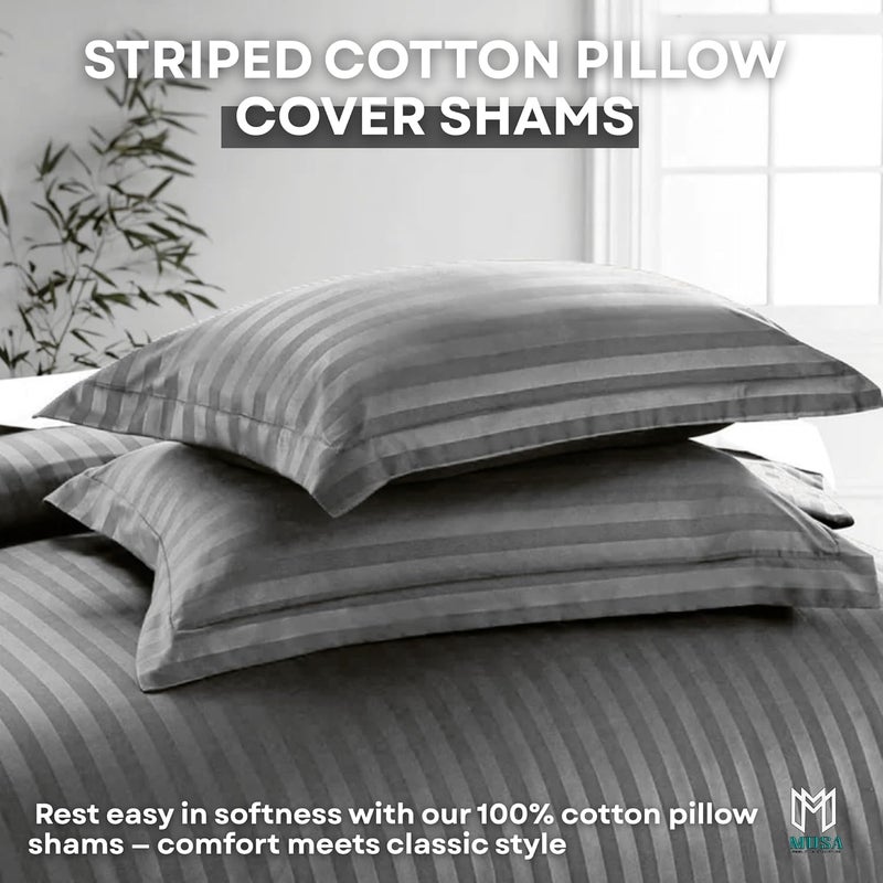 MUSA MUSA® Striped Cotton Pillow Covers – Soft, Breathable & Hotel-Inspired Pillow Covers with Envelope Closure | Elegant 5cm Oxford Frame Design for Bedroom & Home Décor (4, Light Grey, 50 x 80cm) - Image 3