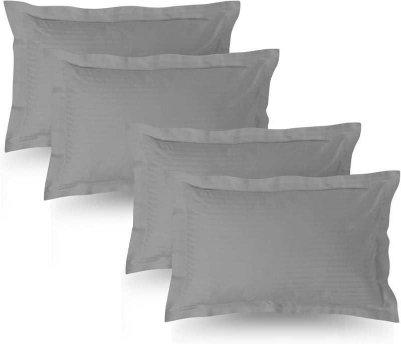 MUSA MUSA® Striped Cotton Pillow Covers – Soft, Breathable & Hotel-Inspired Pillow Covers with Envelope Closure | Elegant 5cm Oxford Frame Design for Bedroom & Home Décor (4, Light Grey, 50 x 80cm) - Image 1