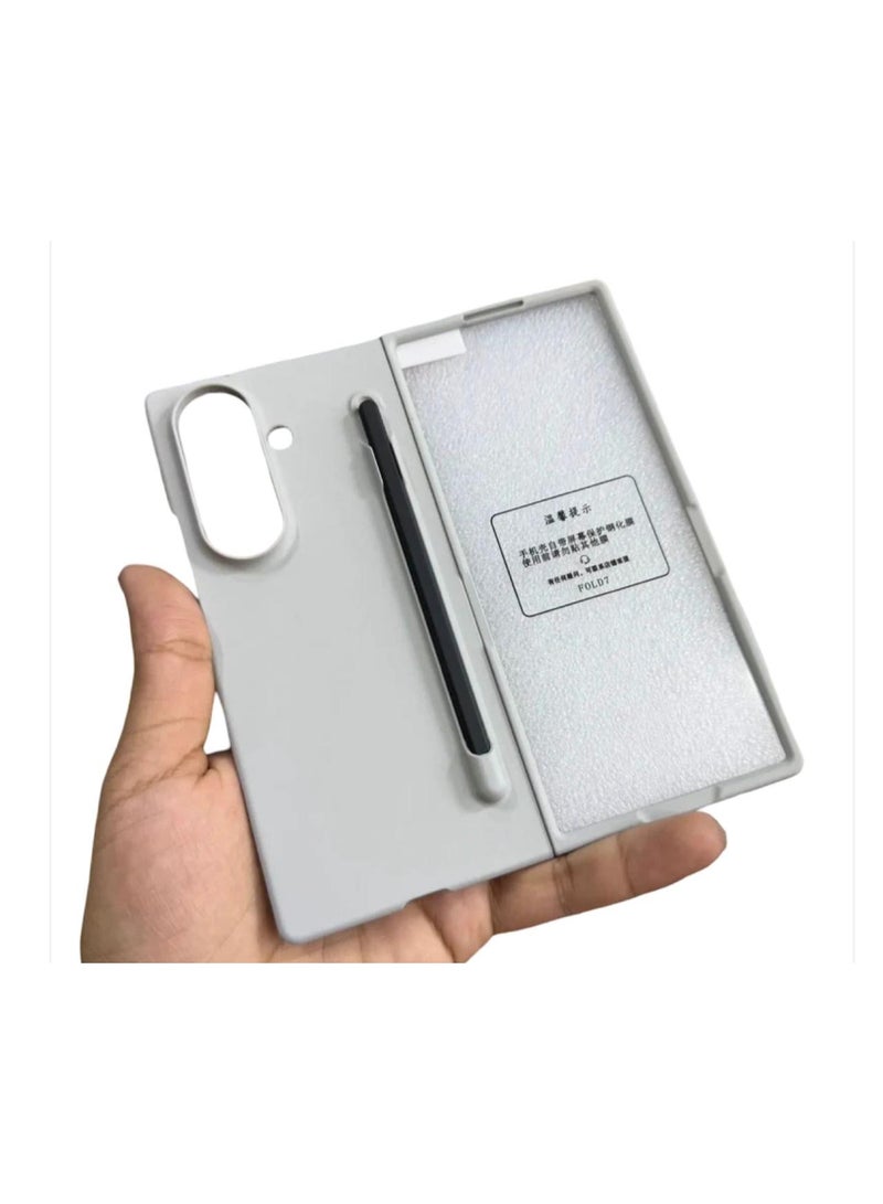 Case Protective case compatible with Samsung Galaxy Z Fold 7, includes S Pen, full glass screen protector, shockproof, polycarbonate cover - Light Gray