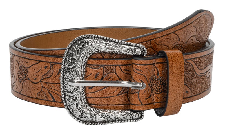 Eohak Western-Belt-for-Women-Cowgirl, PU-Leather-Waist-Belts with Vintage-Carved-Buckle and Tips-Ends for Jeans Pants Dresses - Image 1