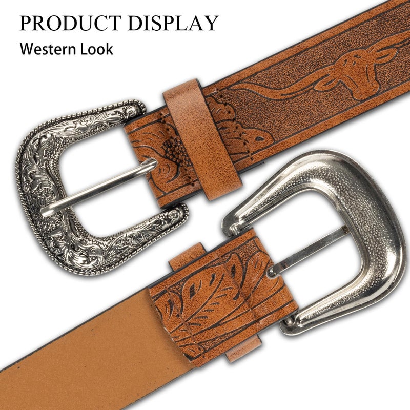 Eohak Western-Belt-for-Women-Cowgirl, PU-Leather-Waist-Belts with Vintage-Carved-Buckle and Tips-Ends for Jeans Pants Dresses - Image 5