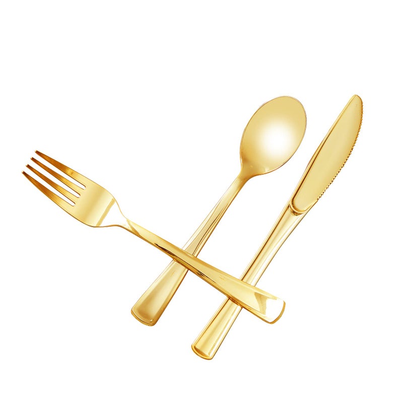 N9R 100PCS Gold Plastic Silverware - Gold Plastic Cutlery Set Disposable Flatware Dinnerware -50 Forks  25 Spoons  25 Knives for Party  Birthday  Wedding - Image 1