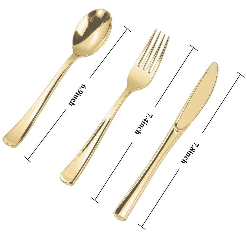 N9R 100PCS Gold Plastic Silverware - Gold Plastic Cutlery Set Disposable Flatware Dinnerware -50 Forks  25 Spoons  25 Knives for Party  Birthday  Wedding - Image 2
