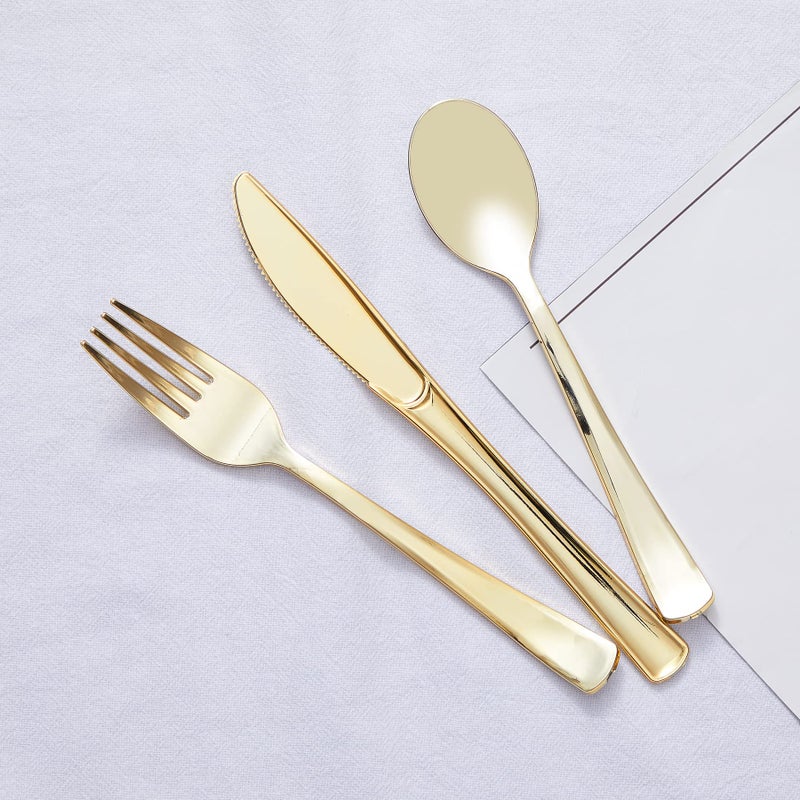 N9R 100PCS Gold Plastic Silverware - Gold Plastic Cutlery Set Disposable Flatware Dinnerware -50 Forks  25 Spoons  25 Knives for Party  Birthday  Wedding - Image 4