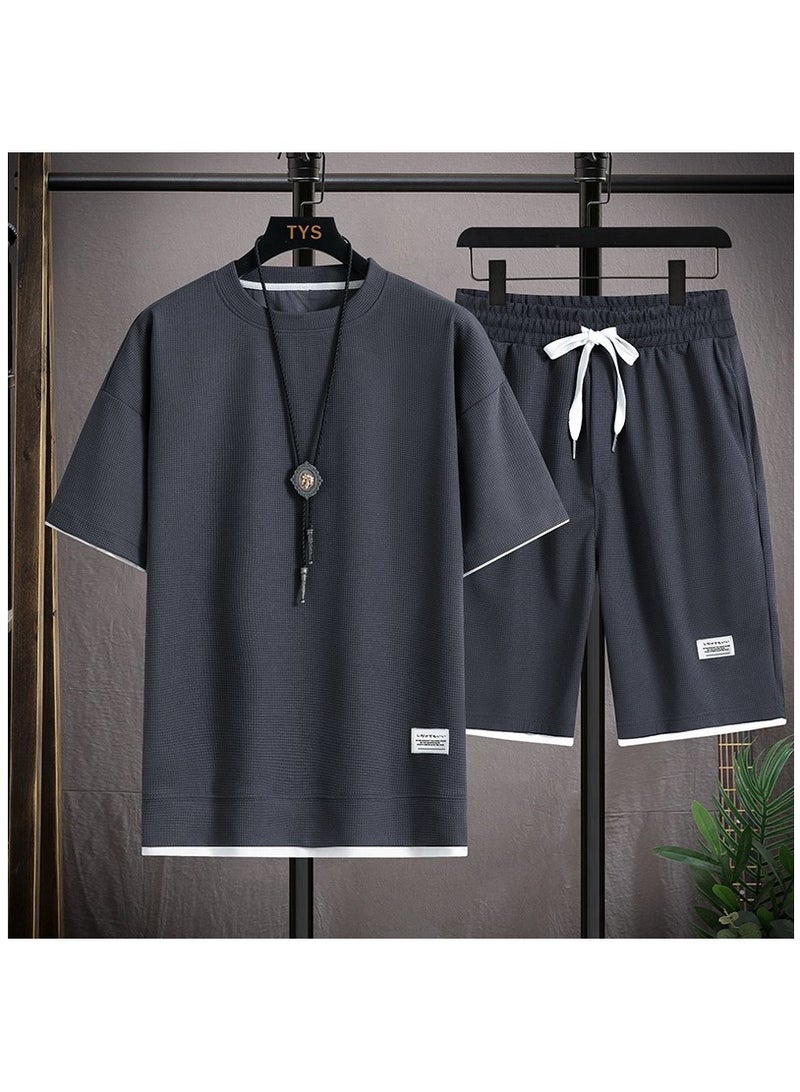 Summer Casual Sports Men's Two-Piece Short Sleeved Shorts Set  - Image 1