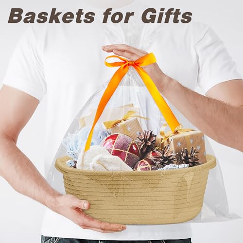 Pro Goleem Small Woven Basket with Gift Bags and Ribbons Durable Baskets for Gifts Empty Small Rope Basket for Storage 12X 8 X 5 Baby Toy Basket with Handles Khaki - Image 3