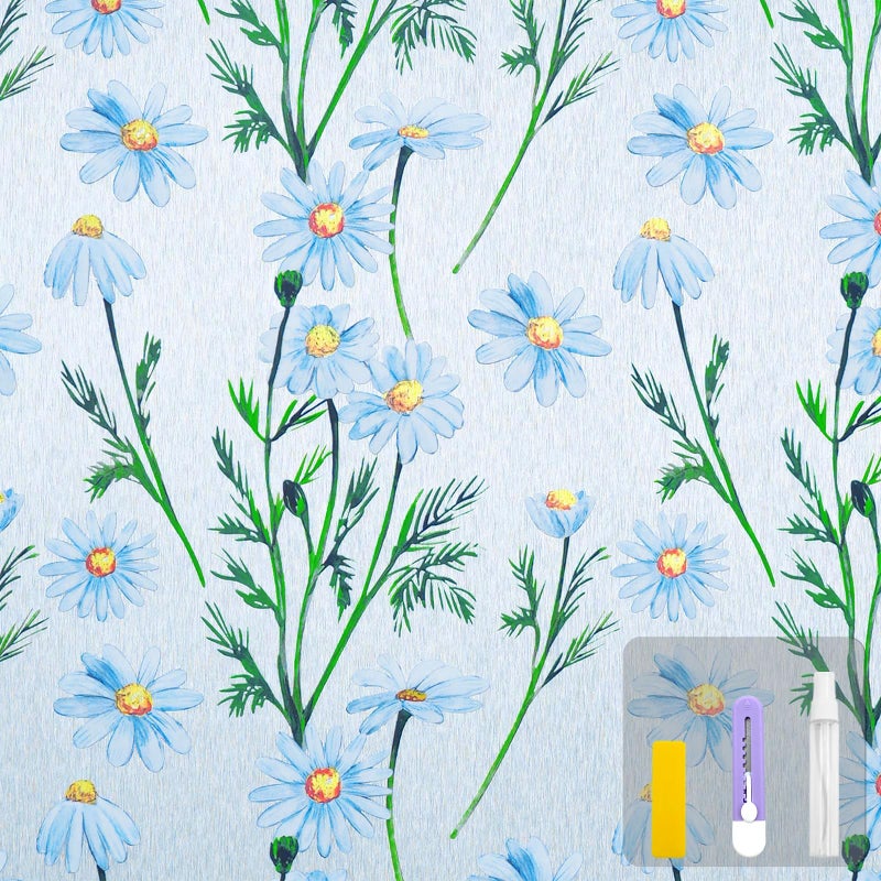 Countewol Frosted Static Cling Window Film Stained Glass Privacy Film with Daisy Pattern Anti-Glare UV Protection Removable Decorative Window Clings for Home/Bathroom (Daisy Textured, 17.5 x 78.7 in) - Image 1