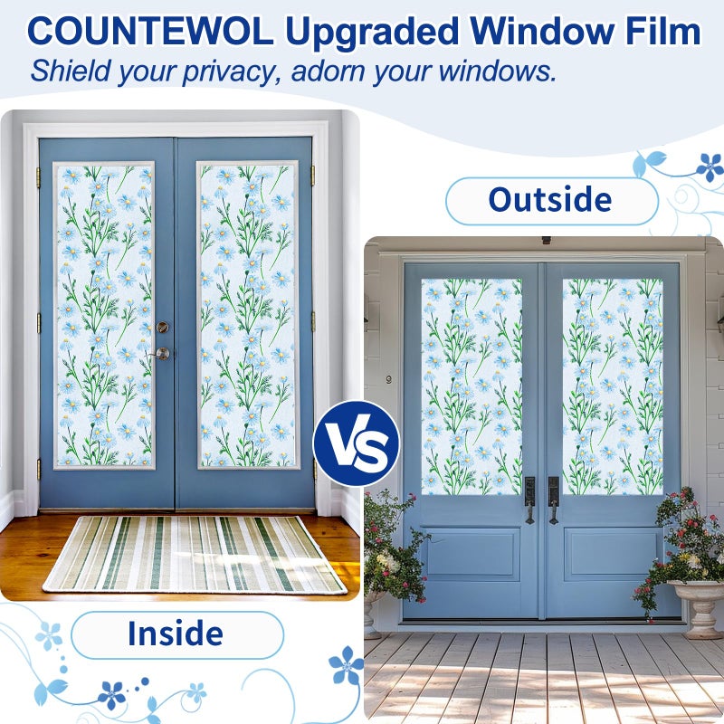 Countewol Frosted Static Cling Window Film Stained Glass Privacy Film with Daisy Pattern Anti-Glare UV Protection Removable Decorative Window Clings for Home/Bathroom (Daisy Textured, 17.5 x 78.7 in) - Image 5
