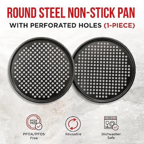 BAKKENMASTER Bakken- Swiss Non-Stick Pizza Pan with Holes - 13-Inch Perforated Pizza Crisper Carbon Steel Pizza Pan - 2 Round Pizza Trays - PFOA PFOS and PTFE Free - Image 3