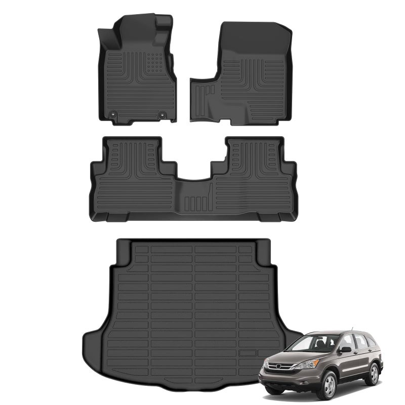 AZYT Floor Mats & Cargo Liner for Honda CR-V CRV 2007-2011, All Weather Automotive TPE Liners Set Anti-Slip Waterproof Floor Liners Accessories (Car Mats+Trunk Mat) Black - Image 1