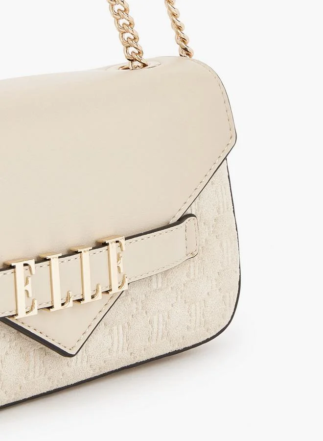 Elle BEIGE Monogram Embossed Crossbody Bag With Chain Strap for Women | Best Price UAE