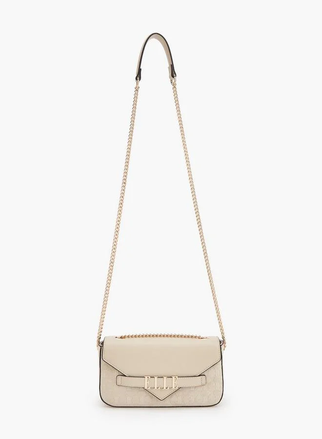 Elle BEIGE Monogram Embossed Crossbody Bag With Chain Strap for Women | Best Price UAE