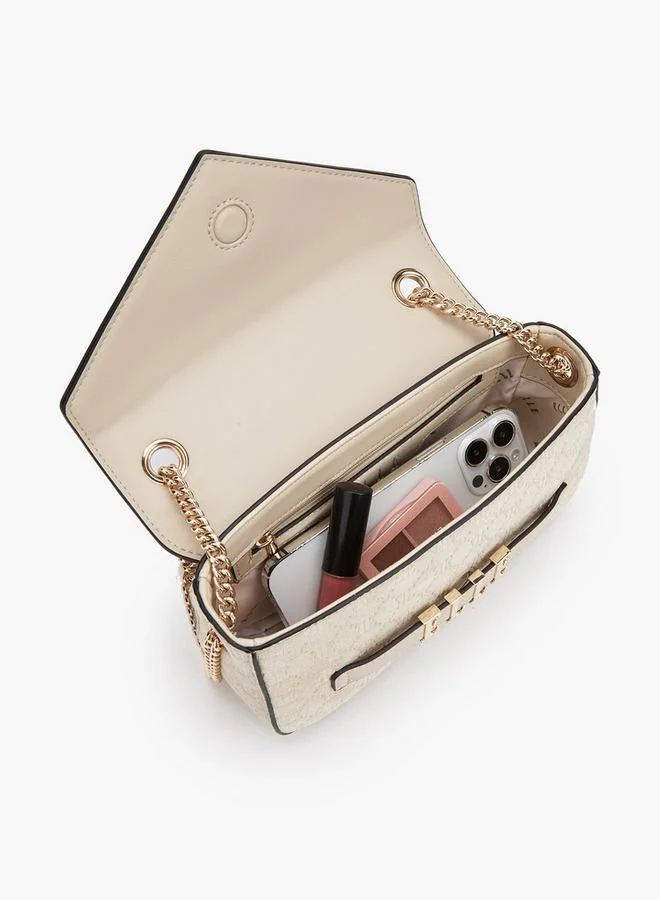 Elle BEIGE Monogram Embossed Crossbody Bag With Chain Strap for Women | Best Price UAE