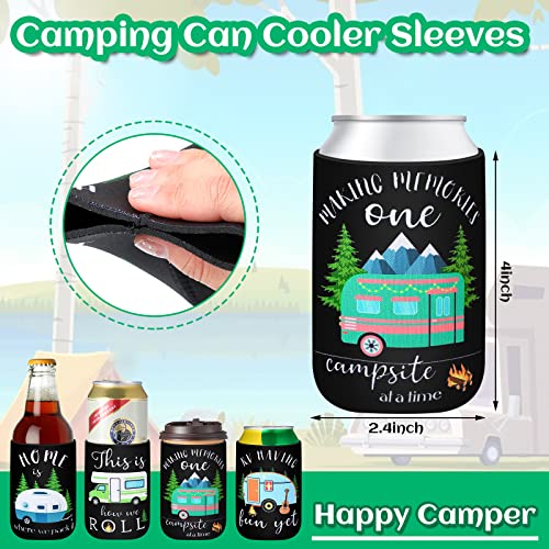 Raiten 12 Pcs Camping Can Sleeves One Happy Camper Can Sleeves Soda Can Beverage for Camping Picnic Outdoor Activities Supplies Camper Decoration Rv Decorations for Inside Camper - Image 2