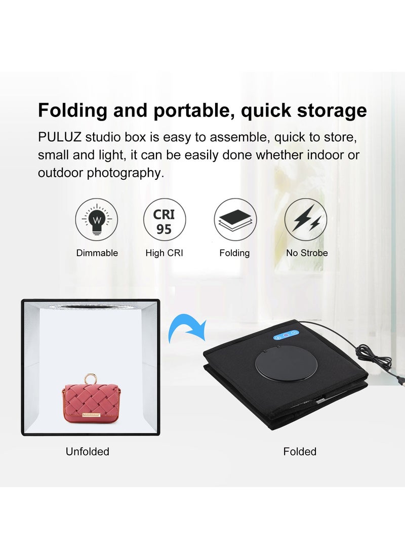 PULUZ - 9.8 inch Foldable Portable Photography Shooting Box,Photo Lighting Studio with 3 Modes Dual Color Temperature Ring Light and 12 Color Backdrops - Image 1