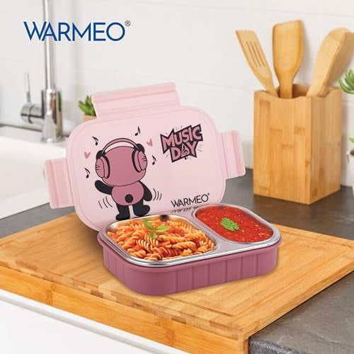 WARMEO Goofy Insulated Lunch Box with Two Compartment BPA Free, Kids Lunch Box,Food Grade Ideal for School, Picnic, Office & Outdoor - 500ml Pink, Stainless Steel - Image 5