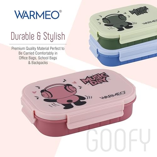 WARMEO Goofy Insulated Lunch Box with Two Compartment BPA Free, Kids Lunch Box,Food Grade Ideal for School, Picnic, Office & Outdoor - 500ml Pink, Stainless Steel - Image 3