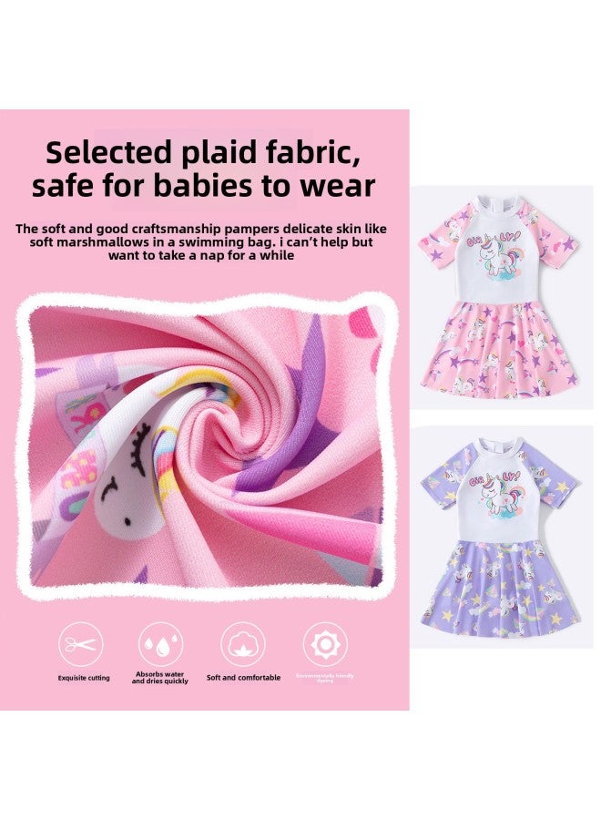 إسكدنيا ملابس سباحة للأطفال بناتي صيفية صغيرة ومتوسطة وكبيرة للأطفال من سن 4 إلى 13 سنة، يمكن ارتداء تنورة كرتونية لطيفة لملابس السباحة الربيعية الساخنة للفتيات - اللون: 2066 【وردي】】- - Image 4