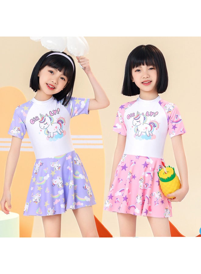 إسكدنيا ملابس سباحة للأطفال بناتي صيفية صغيرة ومتوسطة وكبيرة للأطفال من سن 4 إلى 13 سنة، يمكن ارتداء تنورة كرتونية لطيفة لملابس السباحة الربيعية الساخنة للفتيات - اللون: 2066 【وردي】】- - Image 2