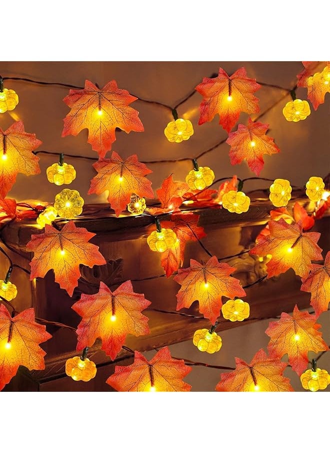 The Bros Maple Leaves String Light,Fall Thanksgiving Decorations Pumpkin String Lights,3M 20LED Halloween Pumpkin String Lights,Fall Garland Leafs Lights for Holiday Party Indoor Outdoor Decor-Style-B  - Image 1