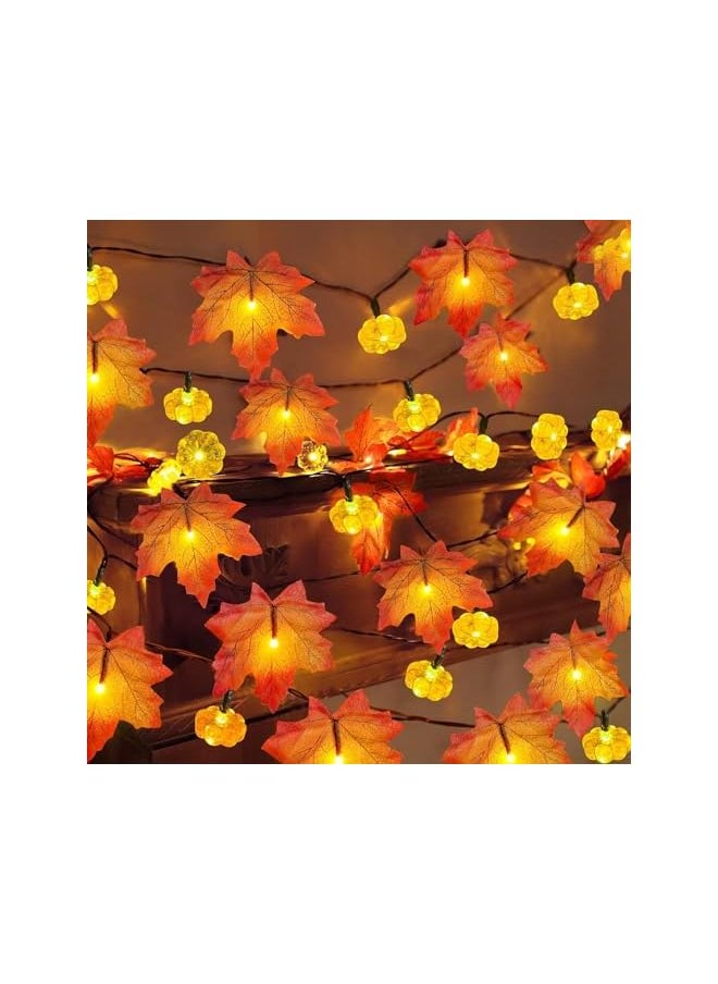 The Bros Maple Leaves String Light,Fall Thanksgiving Decorations Pumpkin String Lights,3M 20LED Halloween Pumpkin String Lights,Fall Garland Leafs Lights for Holiday Party Indoor Outdoor Decor-Style-B  - Image 2