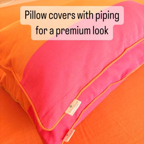 RANGBHAR Handloom Premium Bedsheet King Size | 100% Cotton Bed Sheet with 2 Pillow Covers | Hand Woven, Striped Bed Cover | 250 GSM Premium Heavy Bedspread | King Size 100 x 98 inch | Orange - Image 2
