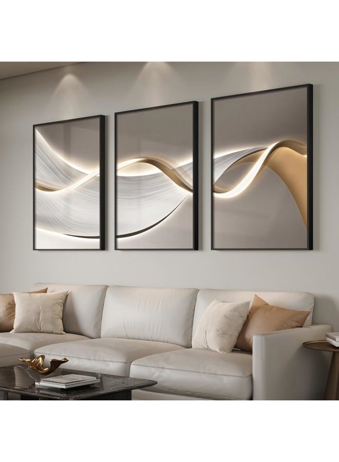 Cuspin Large Framed Modern Luxury Abstract Wall Art for Living Room, 3 Piece Contemporary Elegant Bright Prints Paintings, Minimalist Flow Line Pictures for Bedroom, Entryway, Home Office Wall Decor 24x36 In - Image 1