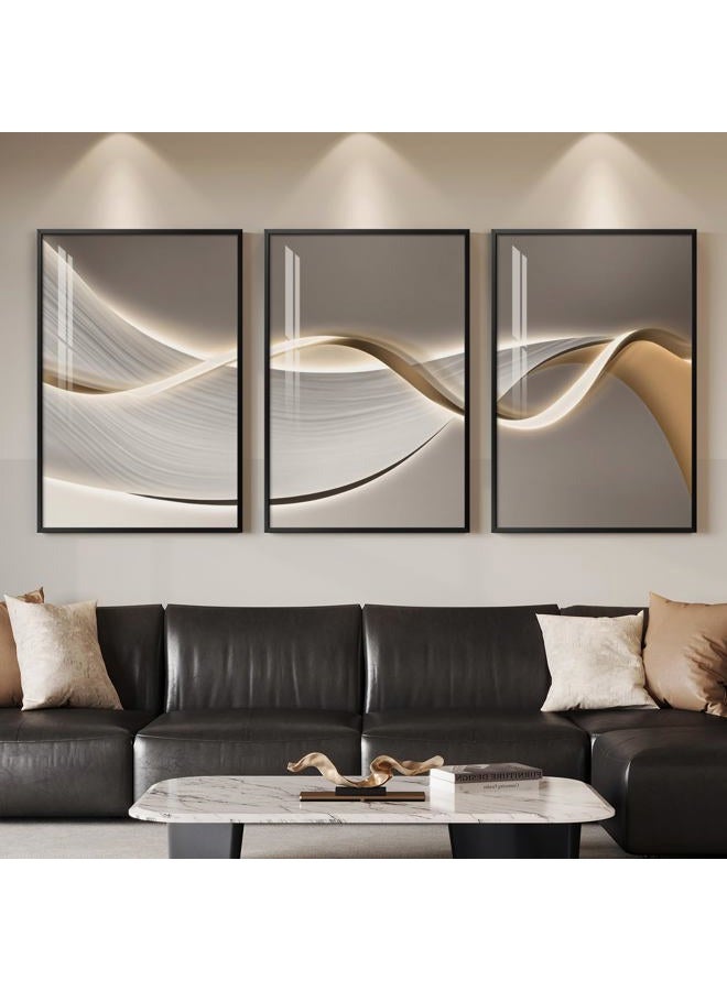Cuspin Large Framed Modern Luxury Abstract Wall Art for Living Room, 3 Piece Contemporary Elegant Bright Prints Paintings, Minimalist Flow Line Pictures for Bedroom, Entryway, Home Office Wall Decor 24x36 In - Image 2